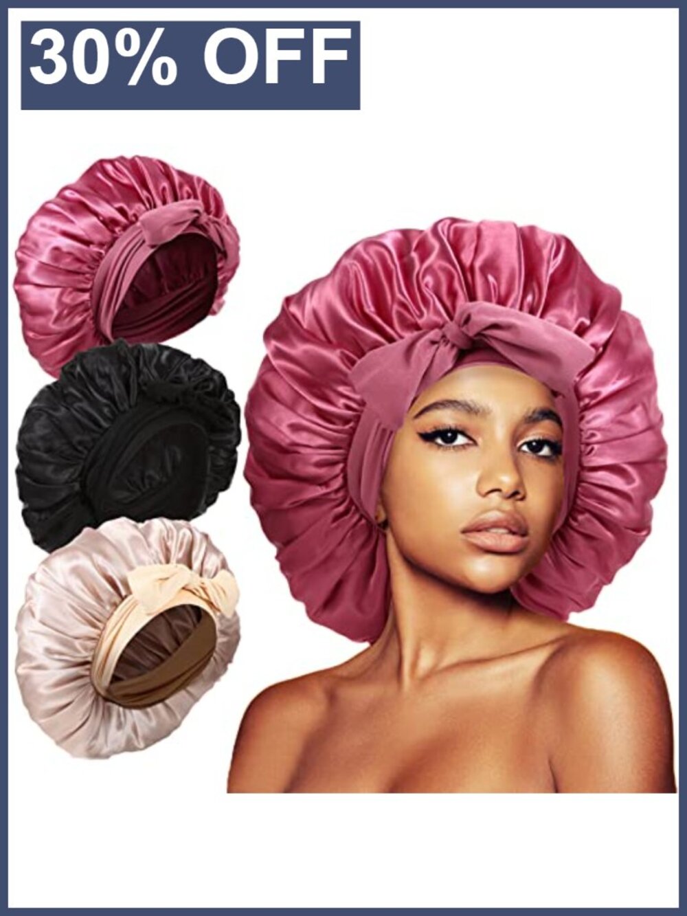 3Pcs Extra Large Satin Bonnets for Sleeping Women Tie Band Hair Bonnet